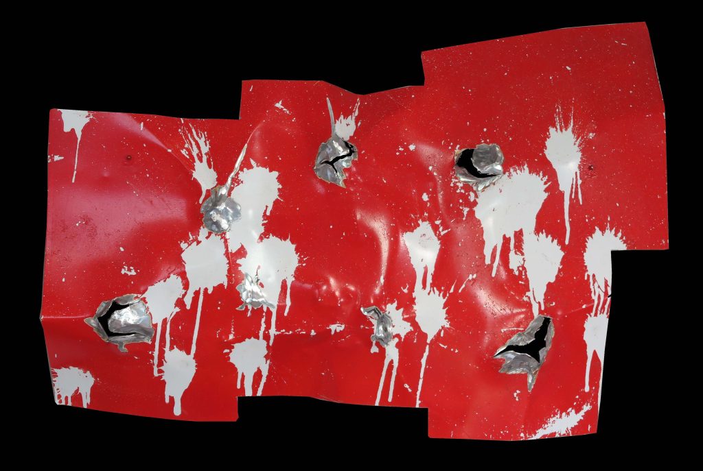 661.2  PERFO PAIN II -  ANIMALISTIC    2015   Industrial painting, perforations,   bumps and negatives of PAINBALLS on two plates of aluminum   67x101x15cm_0023 (2)
